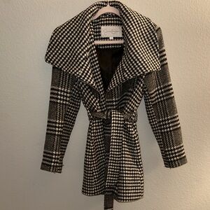 Jessica Simpson Black and White Houndstooth Pea Coat